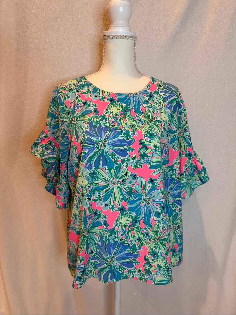 Lilly Pulitzer Vibrant Pink Floral Ruffle Sleeve Blouse